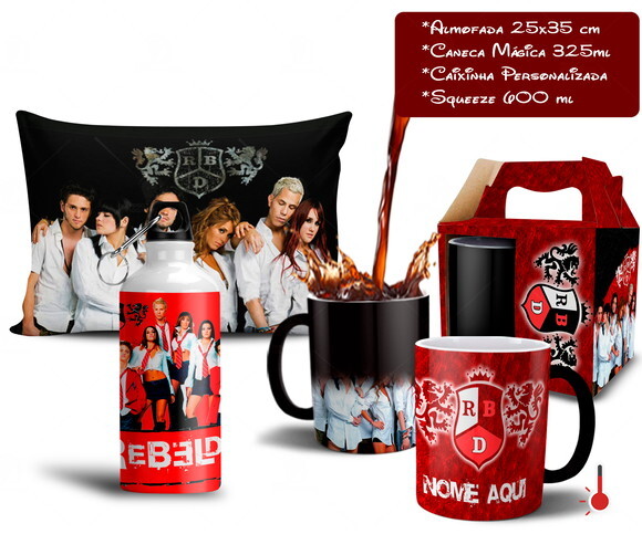 Caneca Mágica + Kit RBD Rebelde Personalize com Nome - Md 04