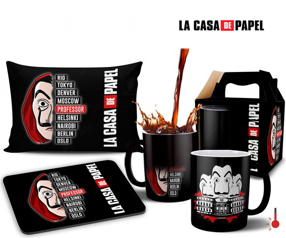 Caneca Mágica + Kit Série La Casa de Papel - Mod 002