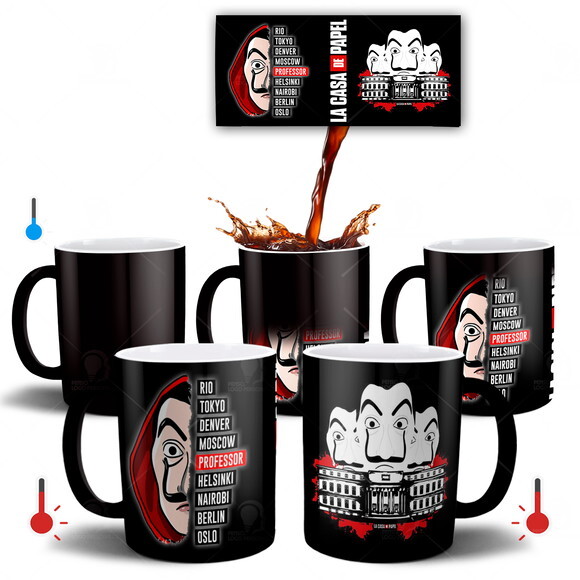 Caneca Mágica + Kit Série La Casa de Papel - Mod 003