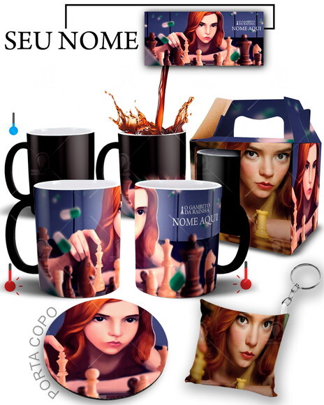 Caneca Mágica + kit Série O Gambito da Rainha com Nome