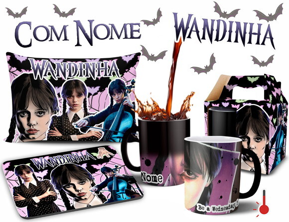 Caneca Mágica + Kit Série Wandinha com Nome