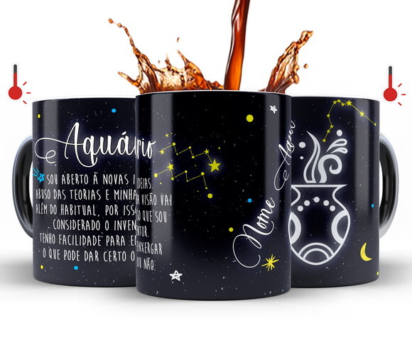 Caneca Mágica + Kit Signo Aquário Personalizada Com Nome