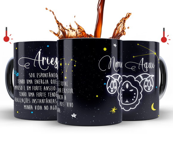 Caneca Mágica + Kit Signo Áries Personalizada Com Nome