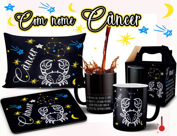 Caneca Mágica + Kit Signo Câncer Personalizada Com Nome