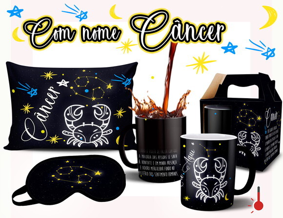 Caneca Mágica + Kit Signo Câncer Personalizada Com Nome