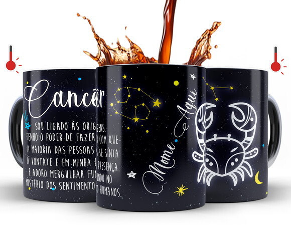 Caneca Mágica + Kit Signo Câncer Personalizada Com Nome