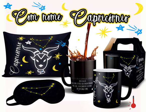 Caneca Mágica + Kit Signo Capricórnio Personalizada Com Nome