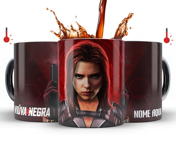 Caneca Mágica + Kit Viúva Negra Vingadores com Nome