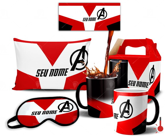 Caneca Mágica + Kit Vingadores Avengers uniforme com Nome