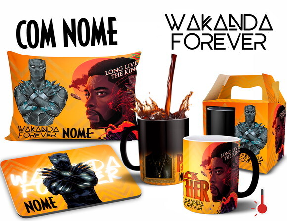 Caneca Mágica + Kit Wakanda Forever Pantera Negra com Nome