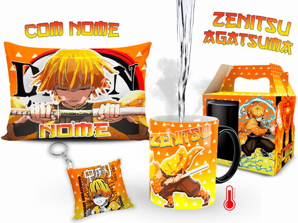 Caneca Mágica + Kit Zenitsu Demon Slayer com Nome