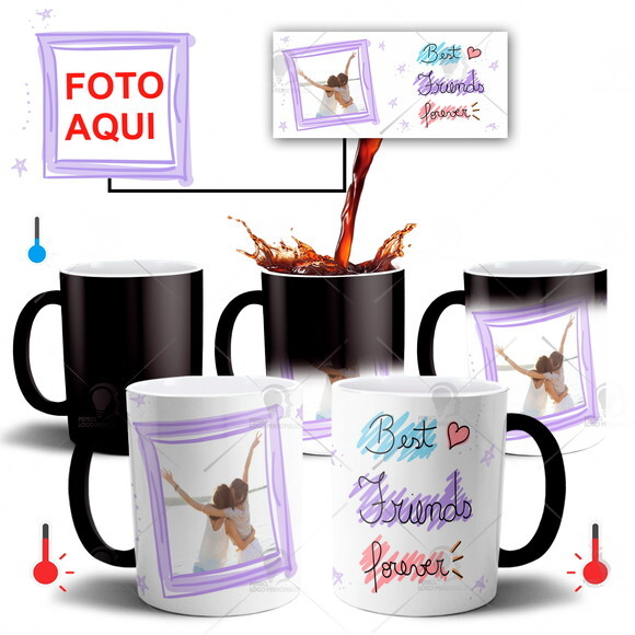 Caneca Mágica Amigas Best Friends com Foto + Caixinha Love