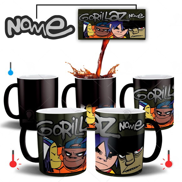 Caneca Mágica Banda Rock Gorillaz Personalize com seu Nome