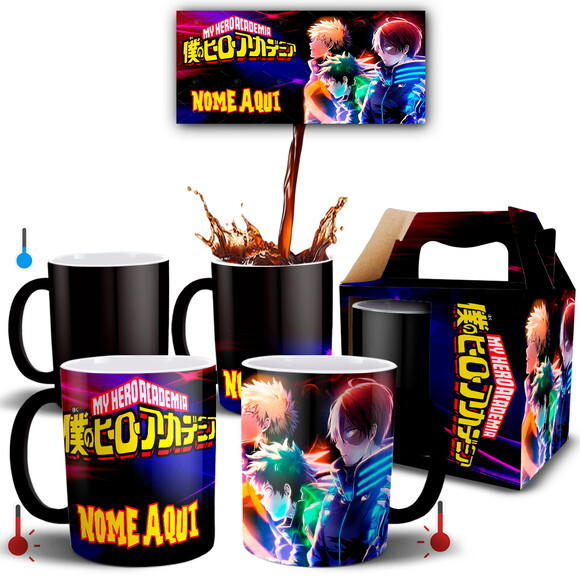 Caneca Mágica Boku no Hero Midoriya Bakugou e Shoto com Nome