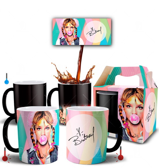 Caneca Mágica Britney Spears Cantora + Caixa