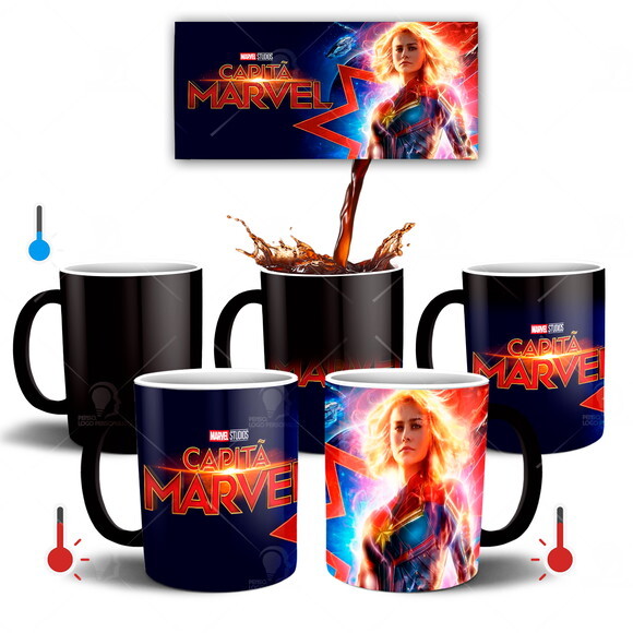 Caneca Mágica Capitã Marvel Vingadores + Caixinha - Mod 001