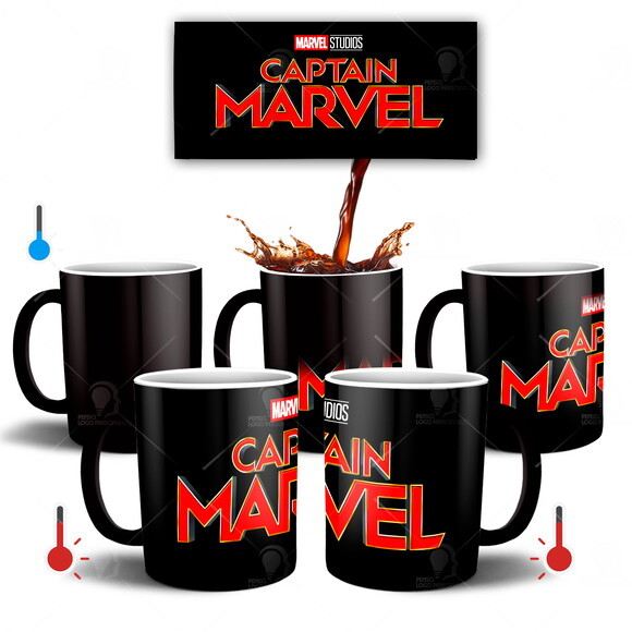 Caneca Mágica Capitã Marvel Vingadores + Caixinha - Mod 002