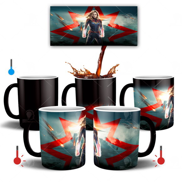 Caneca Mágica Capitã Marvel Vingadores + Caixinha - Mod 003