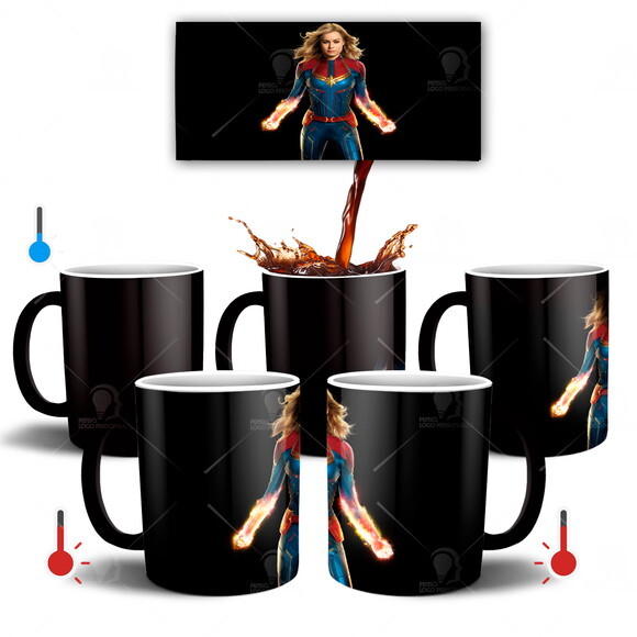 Caneca Mágica Capitã Marvel Vingadores + Caixinha - Mod 007