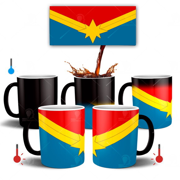 Caneca Mágica Capitã Marvel Vingadores + Caixinha - Mod 008