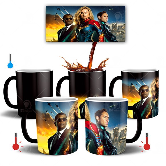 Caneca Mágica Capitã Marvel Vingadores + Caixinha - Mod 005