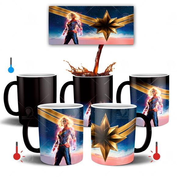 Caneca Mágica Capitã Marvel Vingadores + Caixinha - Mod 004