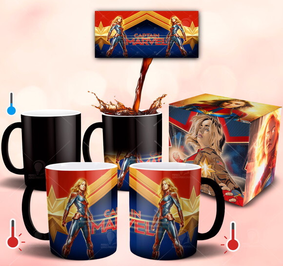 Caneca Mágica Capitã Marvel Vingadores Estampa 3d + Caixinha