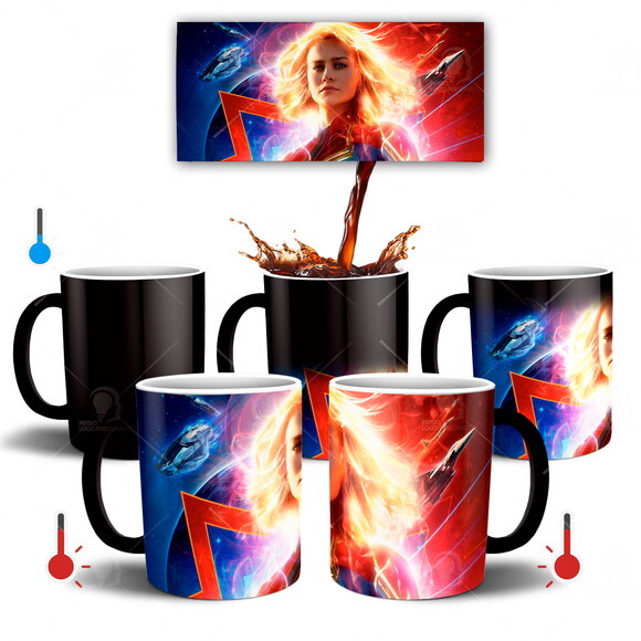 Caneca Mágica Capitã Marvel Vingadores + Caixinha - Mod 011