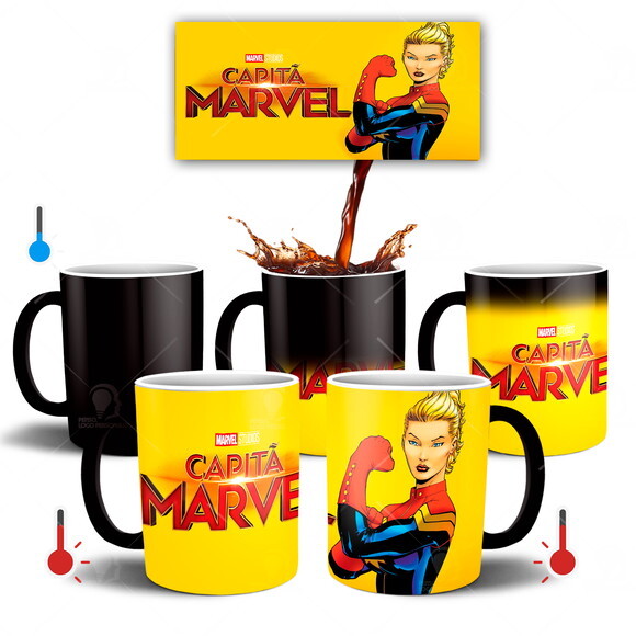 Caneca Mágica Capitã Marvel Vingadores + Caixinha - Mod 010