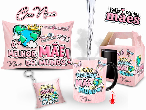 Caneca Mágica Dia das Mães + Kit Personalizado com Nome