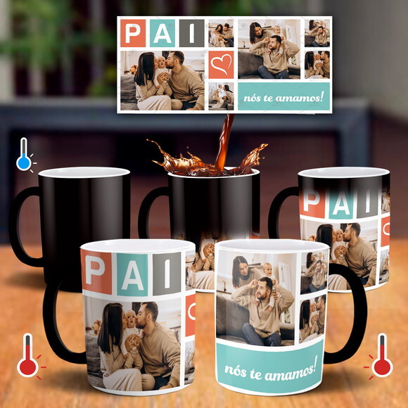 Caneca Mágica Dia dos Pais com 6 Fotos + Caixinha