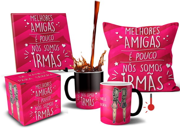 Caneca Mágica E Almofada Amizade Melhores Amigas + Caixinha