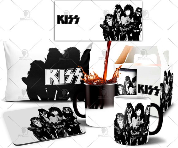 Caneca Mágica E Almofada Banda Kiss Rock Roll + Caixinha