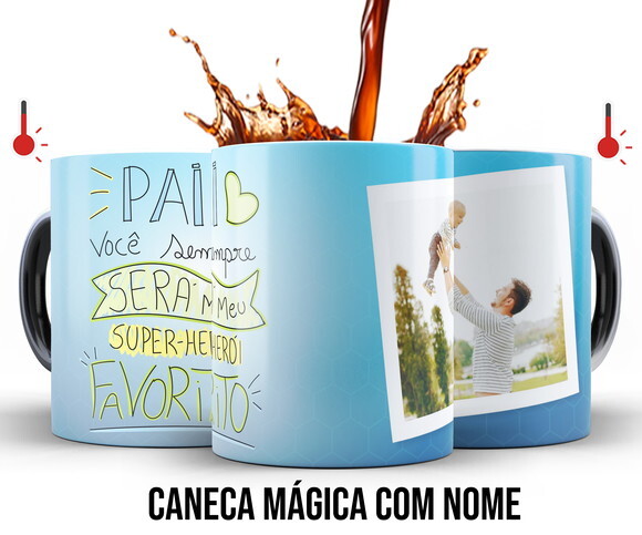 Caneca Mágica e Almofada Dia dos Pais com 1 foto + Caixinha