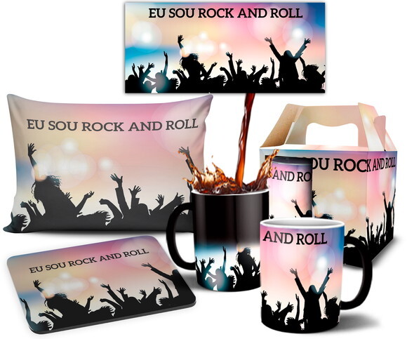Caneca Mágica E Almofada Eu Sou Rock And Roll + Caixinha