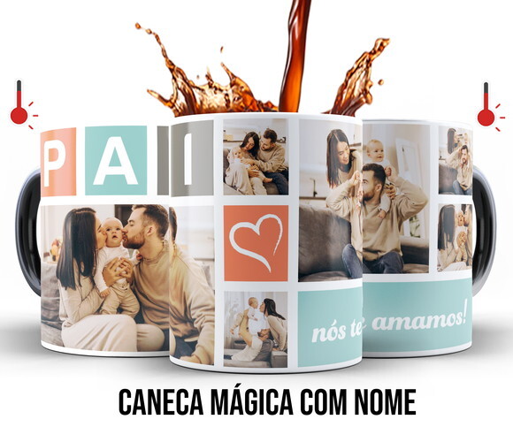 Caneca Mágica e Almofada Dia dos Pais com 6 fotos + Caixinha