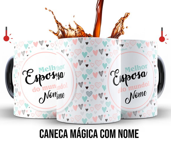 Caneca Mágica e Almofada Melhor Esposa do Mundo com Nome