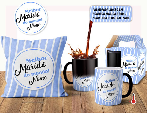 Caneca Mágica e Almofada Melhor Marido do Mundo com Nome
