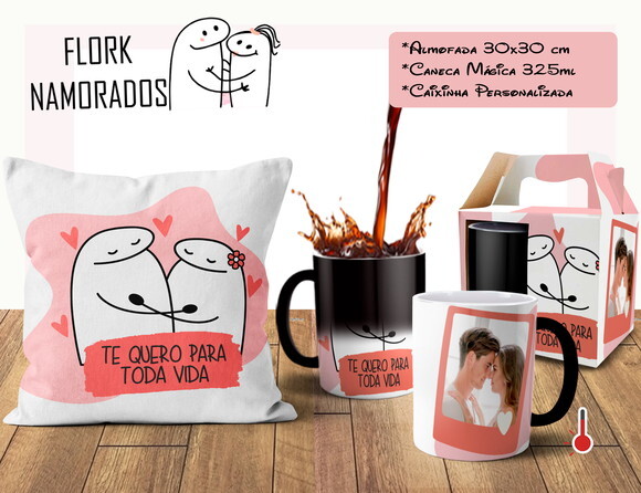 Caneca Mágica e Almofada Namorados Flork com Foto