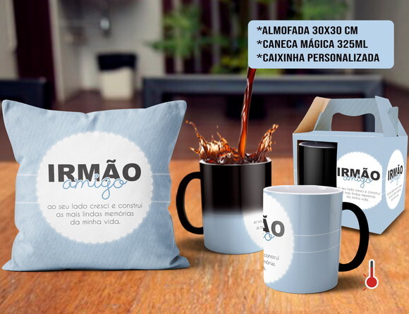 Caneca Mágica e Almofada Personalizada irmão Amigo
