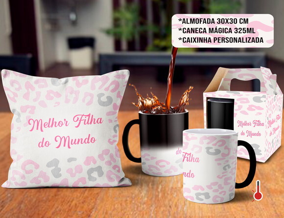 Caneca Mágica e Almofada Personalizada Melhor Filha do Mundo