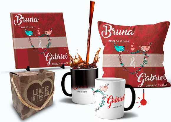 Caneca Mágica E Almofada Presente Namoro Casamento + Azulejo