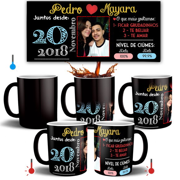 Caneca Mágica e Almofada presente Namoro com Fotos + Azulejo