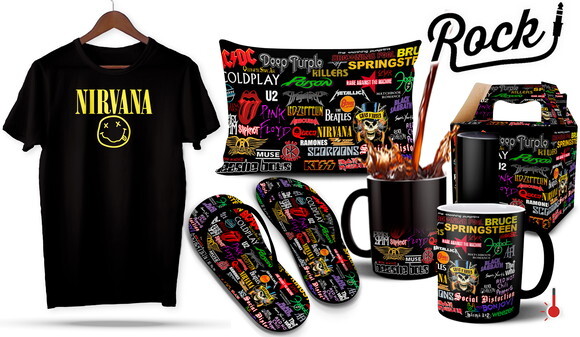 Caneca Mágica e Camiseta + Kit Bandas de Rock Nirvana -Md 01