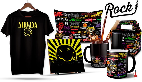 Caneca Mágica e Camiseta + Kit Bandas de Rock Nirvana -Md 03