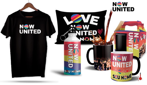 Caneca Mágica e Camiseta + Kit Now United com Nome - Mod 003