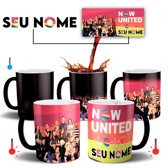 Caneca Mágica e Camiseta + Kit Now United com Nome - Mod 001