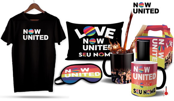 Caneca Mágica e Camiseta + Kit Now United com Nome - Mod 004
