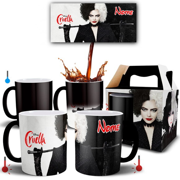 Caneca Mágica Filme Cruella com Nome + Caixinha- Mod 003