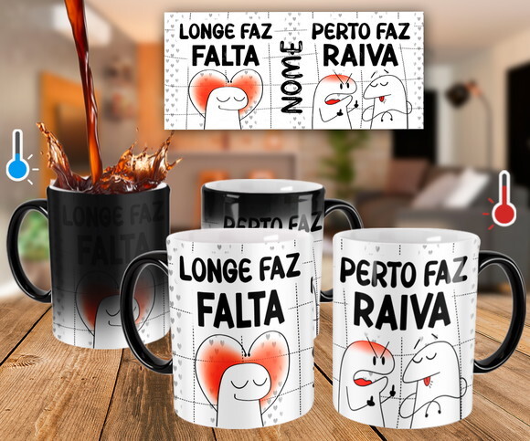 Caneca Mágica Flork Namorados Longe Faz Falta com Nome